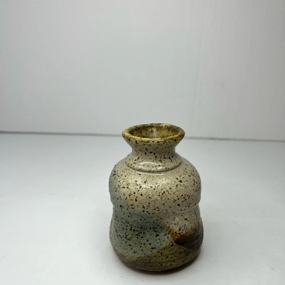Vintage mid-century stoneware vase hand painted‎ abstract organic shape